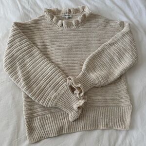 Madewell Ruffled Mock Neck Pullover Sweater in Cotton Merino Blend Cream XS